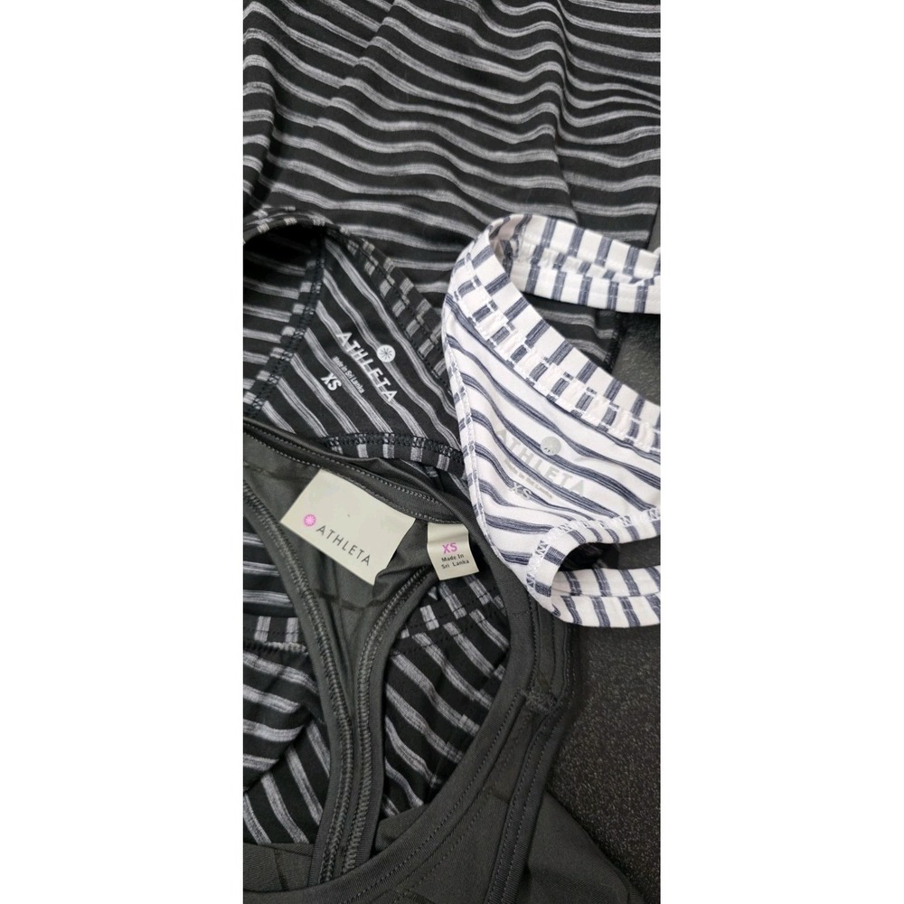 3pc Athleta Women Striped Racerback‎ Scoop Neck Stretch Tank Top White Black Grn - Picture 8 of 11